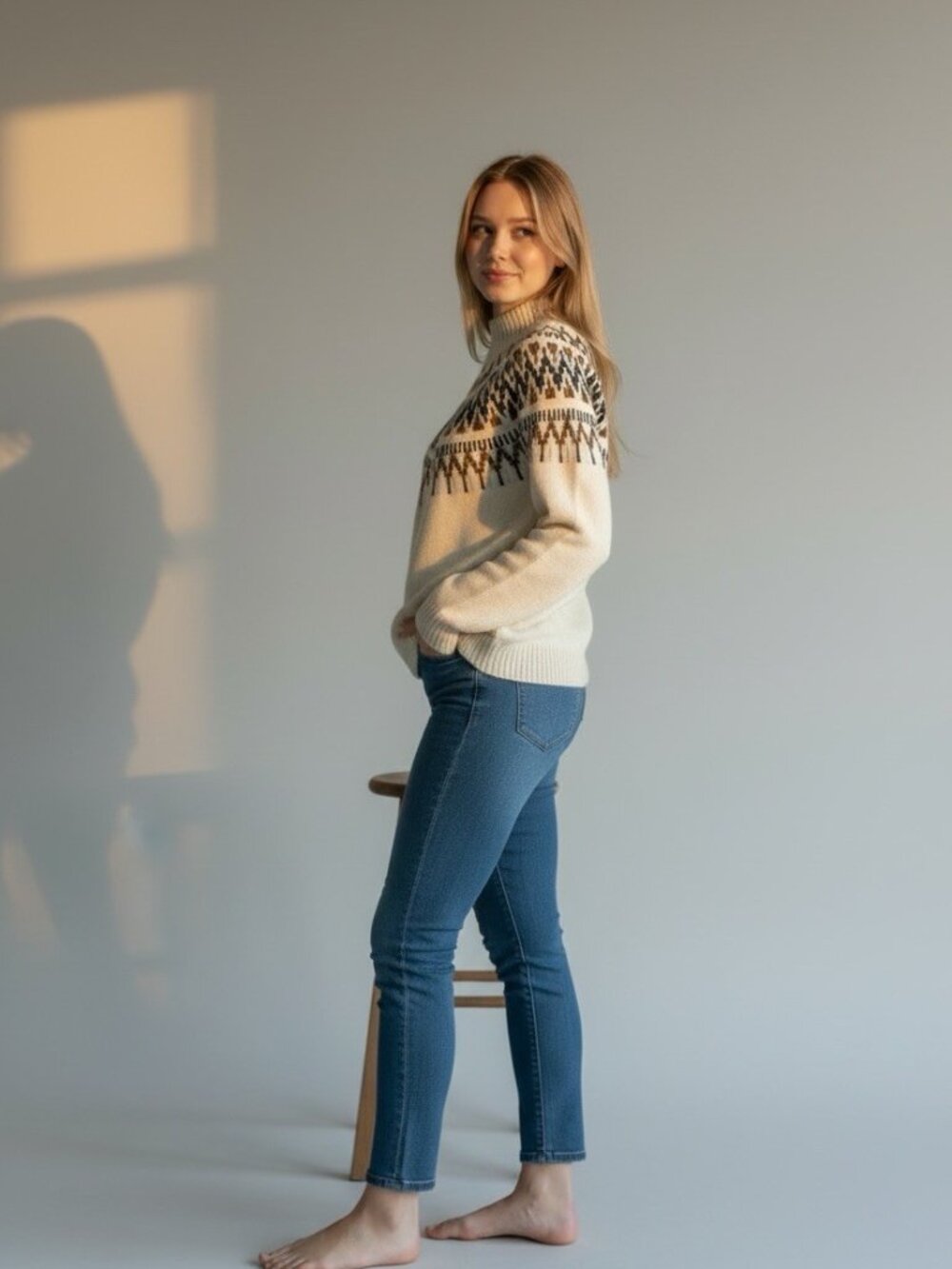 J.CREW Women’s XL Fair Isle Mock Neck Knit Lambswool Blend Sweater Ivory Cream